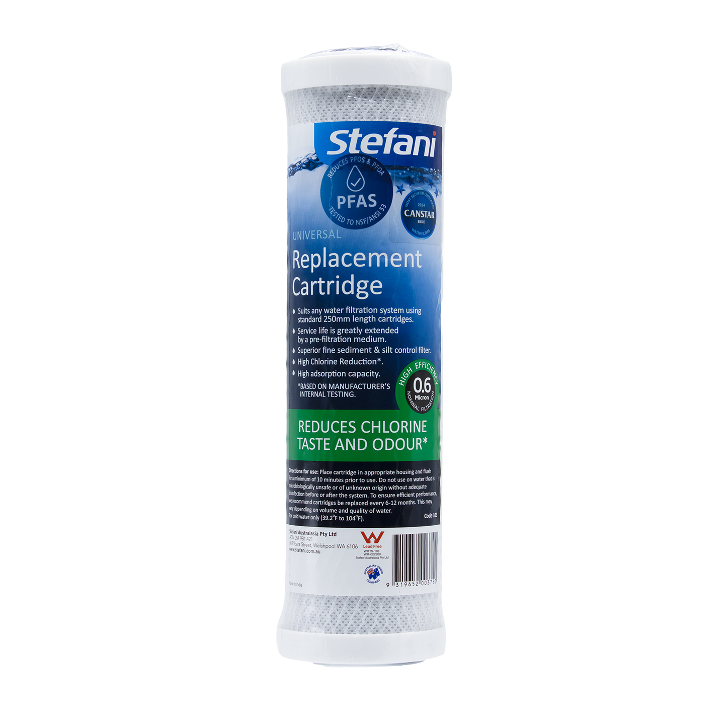 Stefani Extra Long Life Universal Carbon Block Cartridge - 250mm - 0.6 Micron