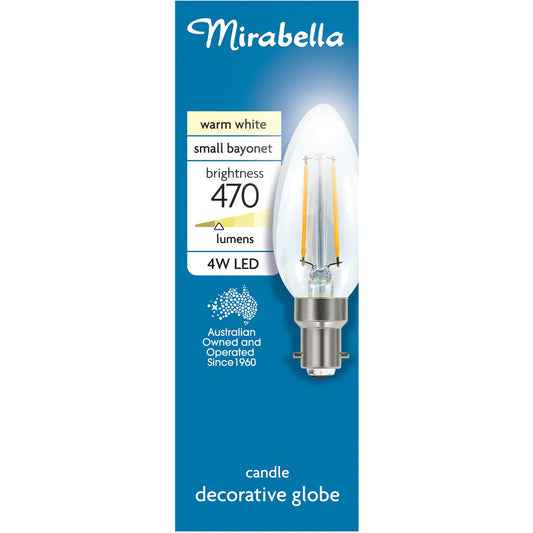 Mirabella Led Candle Filament Sbc 4w 470lm Warm White 1 Pack