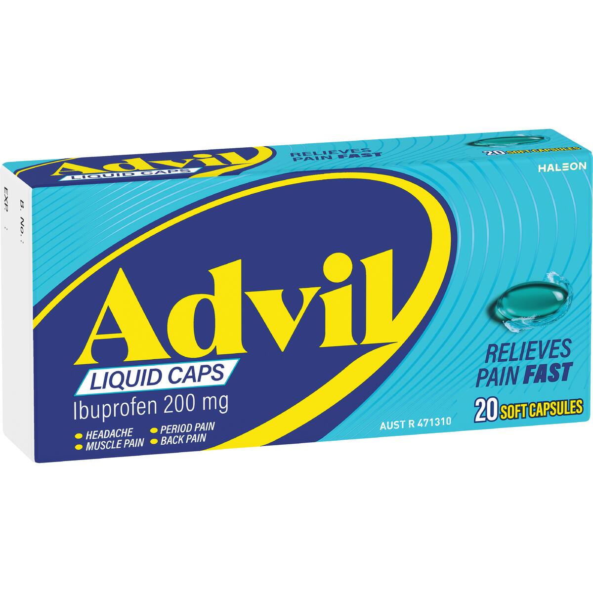 Advil Liquid Capsules Ibuprofen Pain & Fever Relief 20 Pack