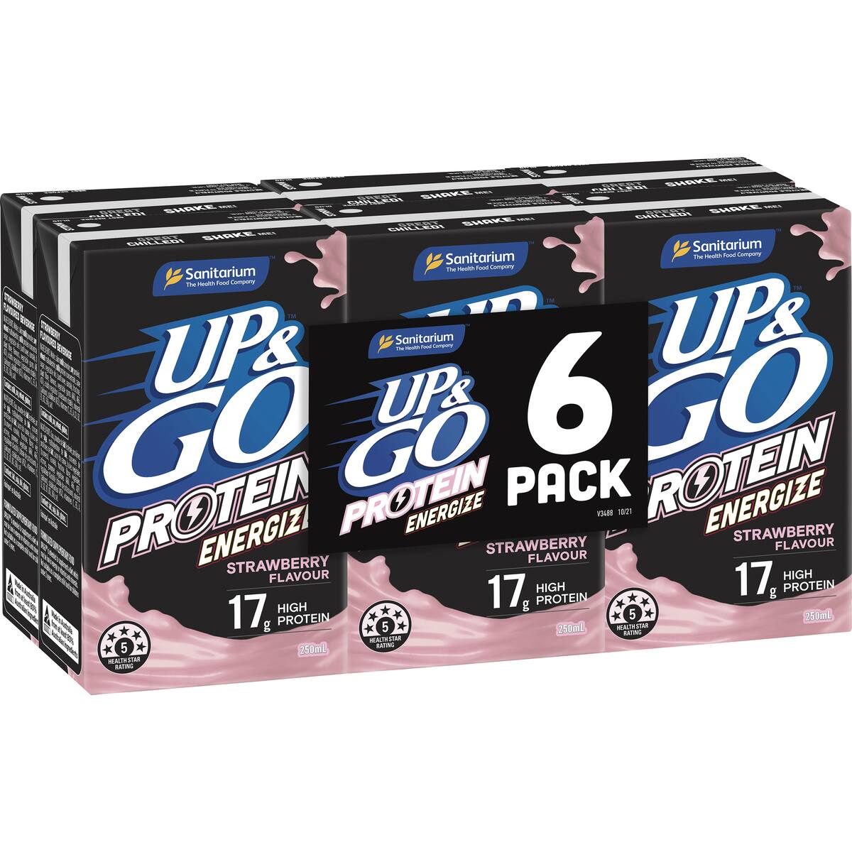 Up&go Protein Energize Liquid Breakfast Strawberry 250ml X 6 Pack