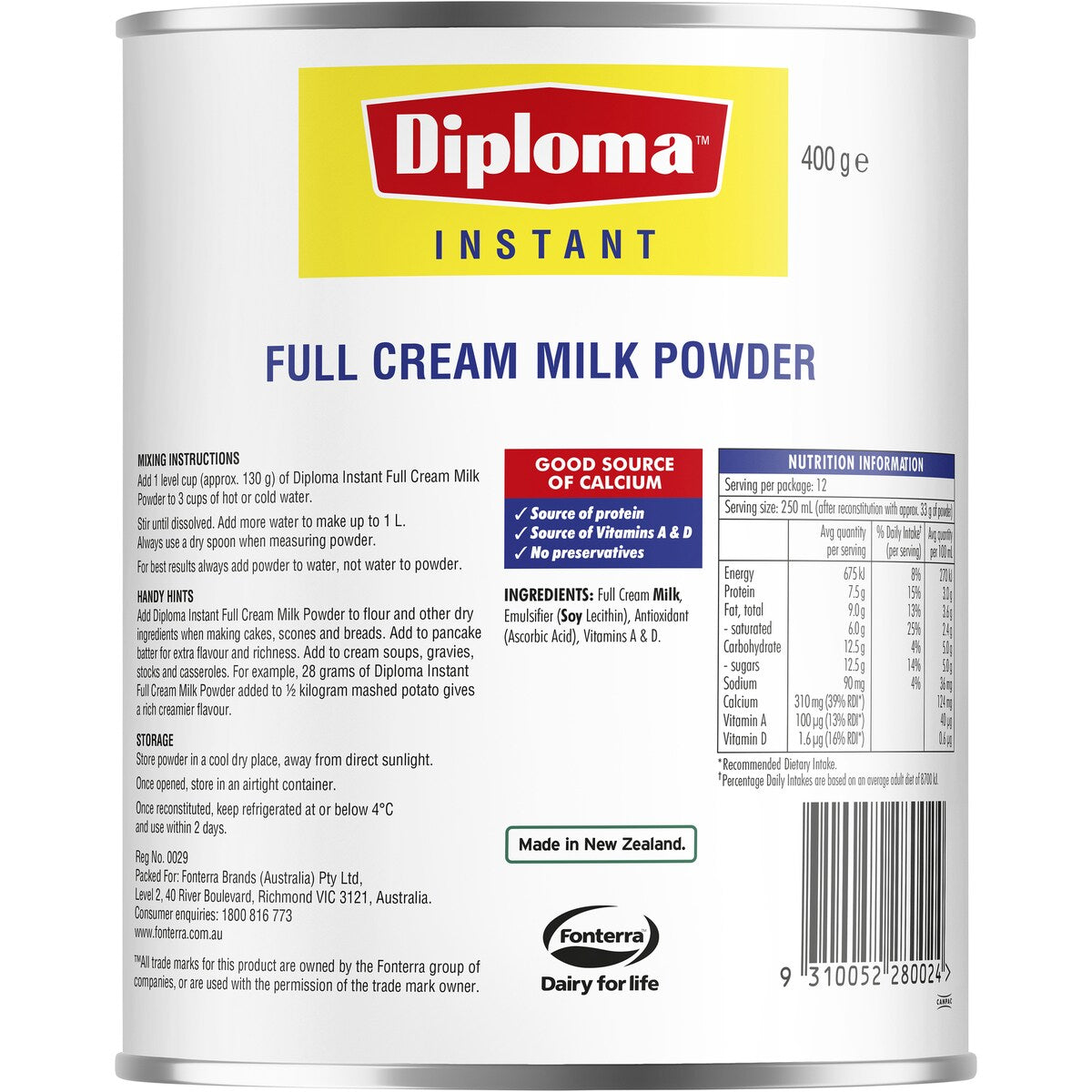 Diploma Full Cream Long Life Milk Powder 400g
