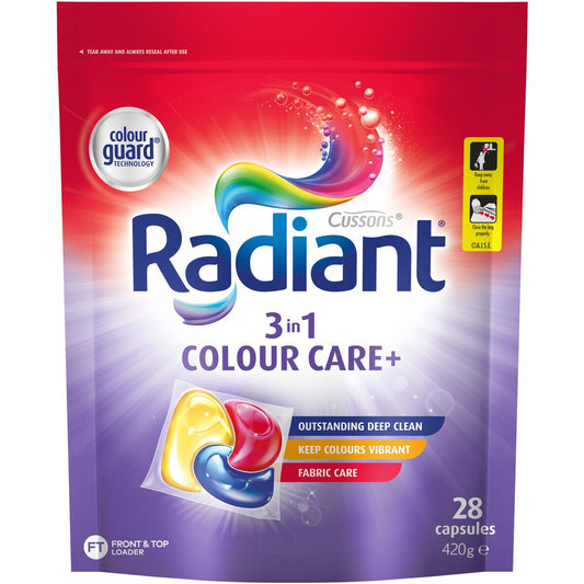 Radiant Colour Care+ Liquid Laundry Capsules Detergent Washing 28 Pack
