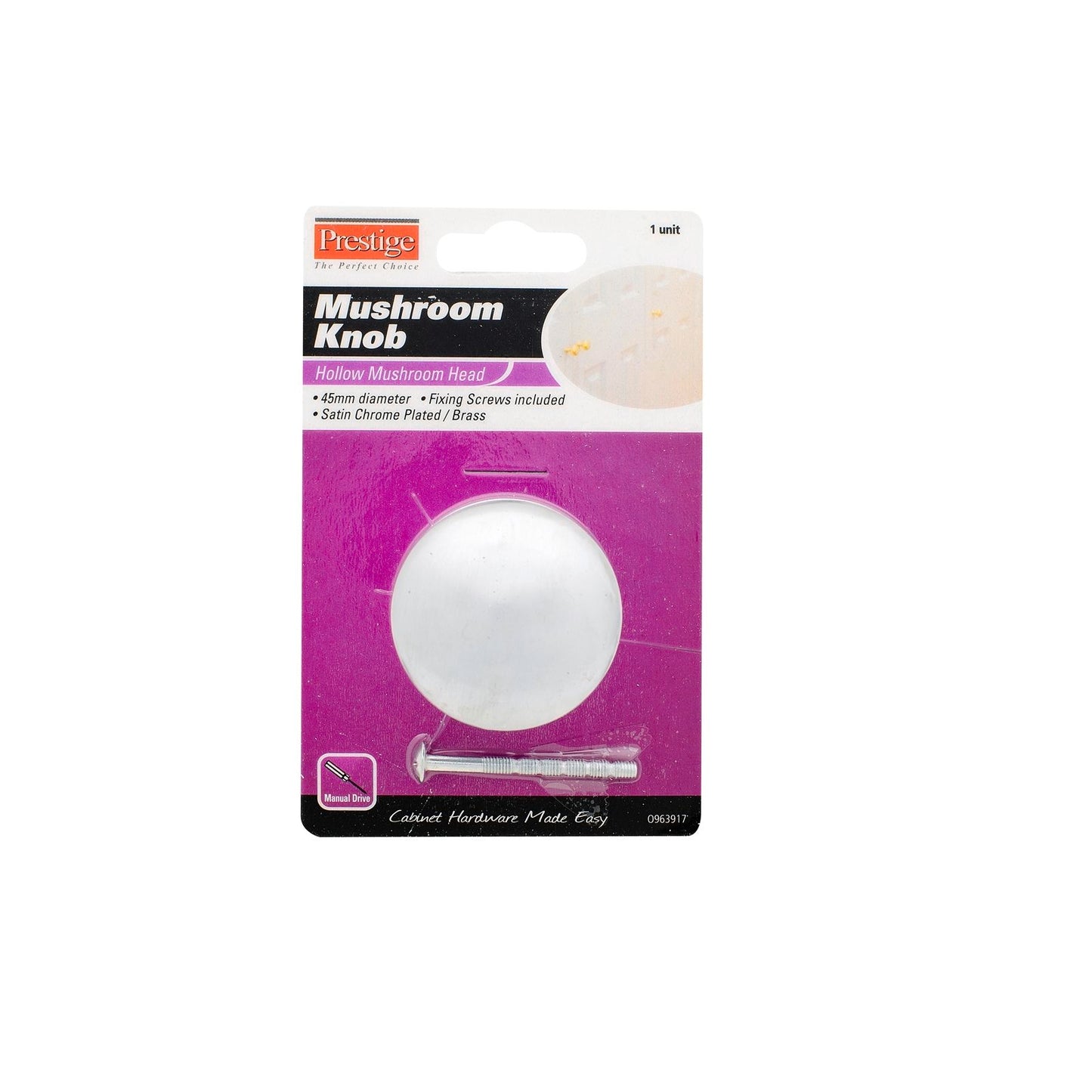 Prestige Mushroom Cupboard Knob - 45mm - Satin Chrome