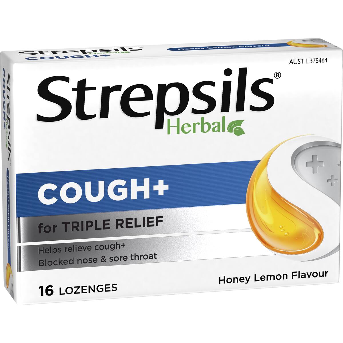 Strepsils Herbal Cough Blocked Nose Sore Throat Lozenges Honey Lemon 16 Pack