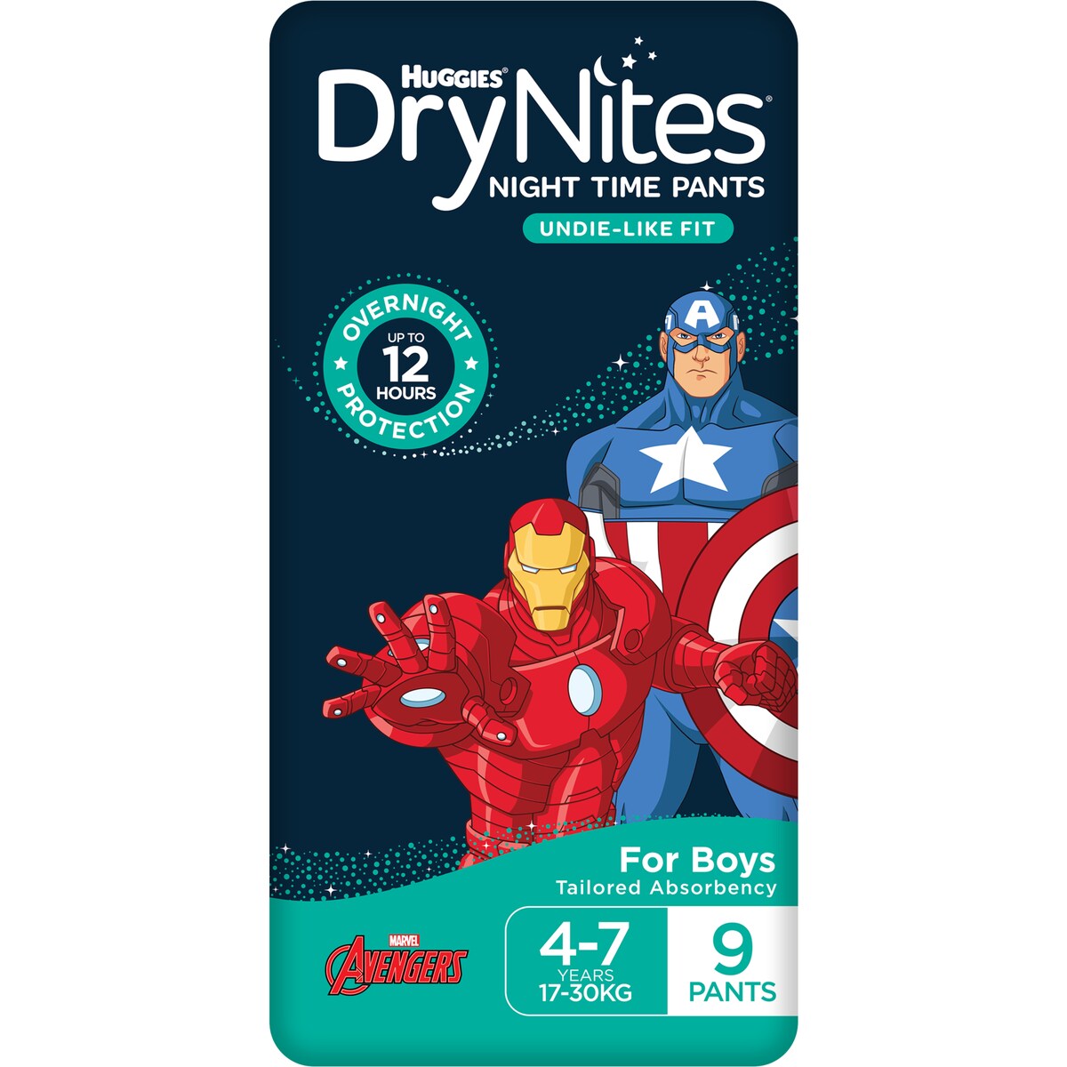 Huggies Drynites Night Time Pants For Boys 4-7 Years (17-30kg) 9 Pack