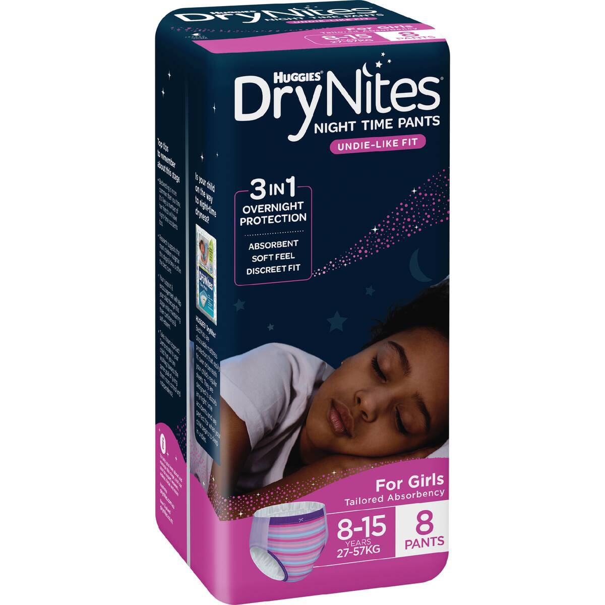 Huggies Drynites Night Pants Girl 8-15 Years (27-57kg) 8 Pack