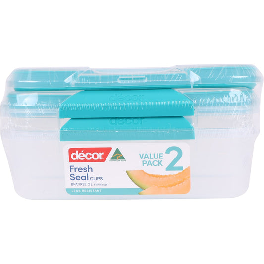 Decor Fresh Seal Clips Container Set, Oblong 2l X 2 Pack