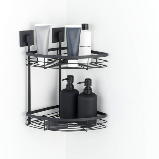 Fusion-Loc 26kg Black Matte Suction Double Corner Shower Caddy
