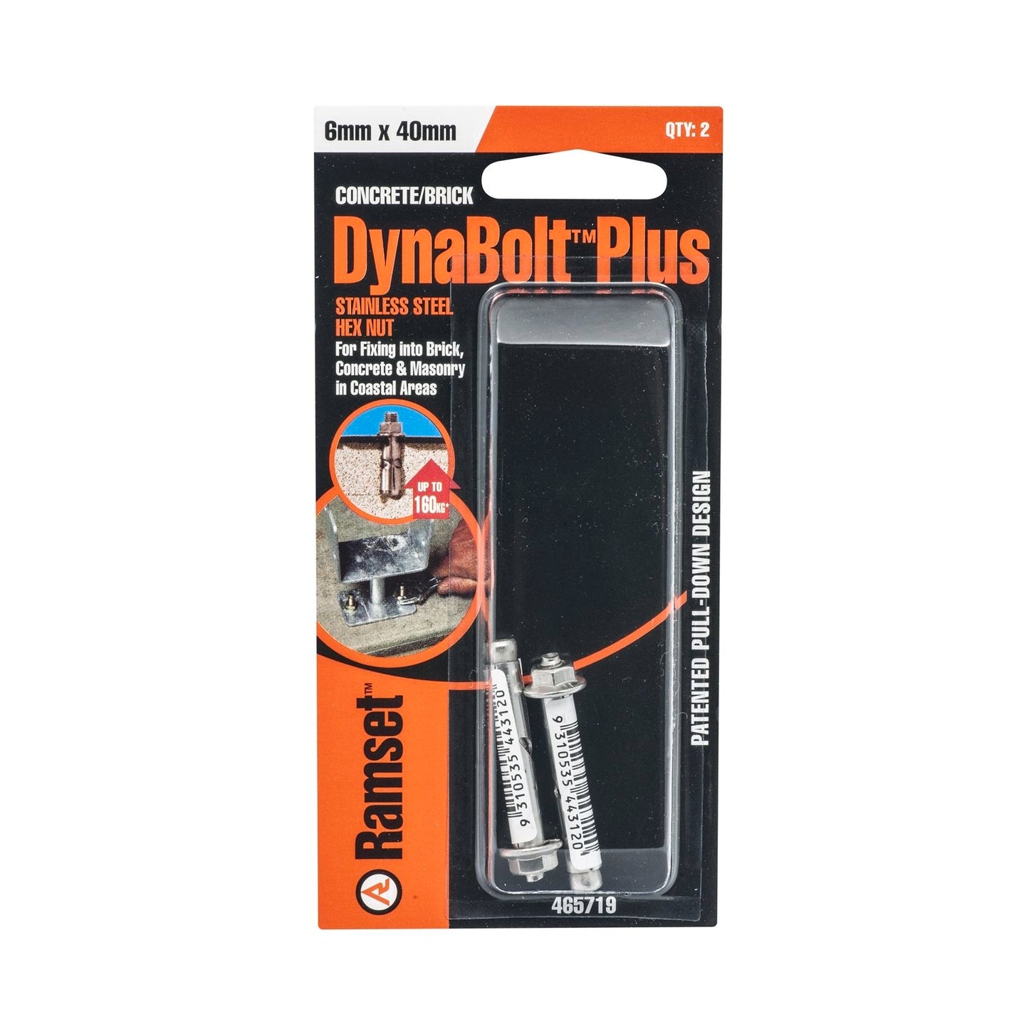 Ramset DynaBolt Plus - 6 x 40mm - Stainless Steel - 2 Pack