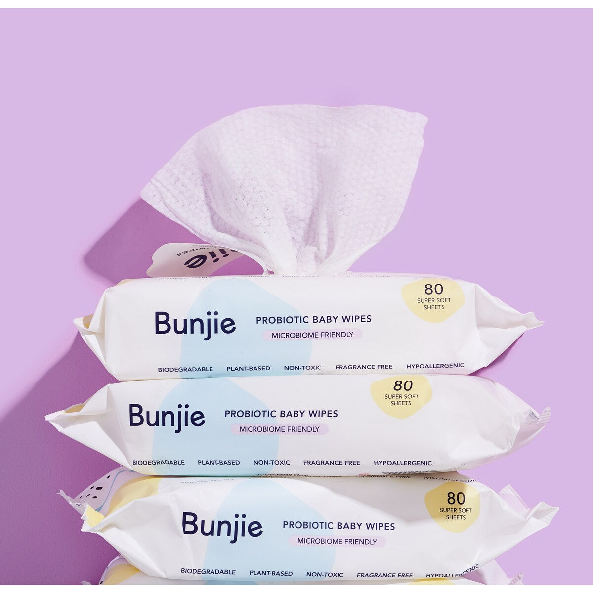 Bunjie Baby Probiotic Baby Wipes 3 X80 Pack
