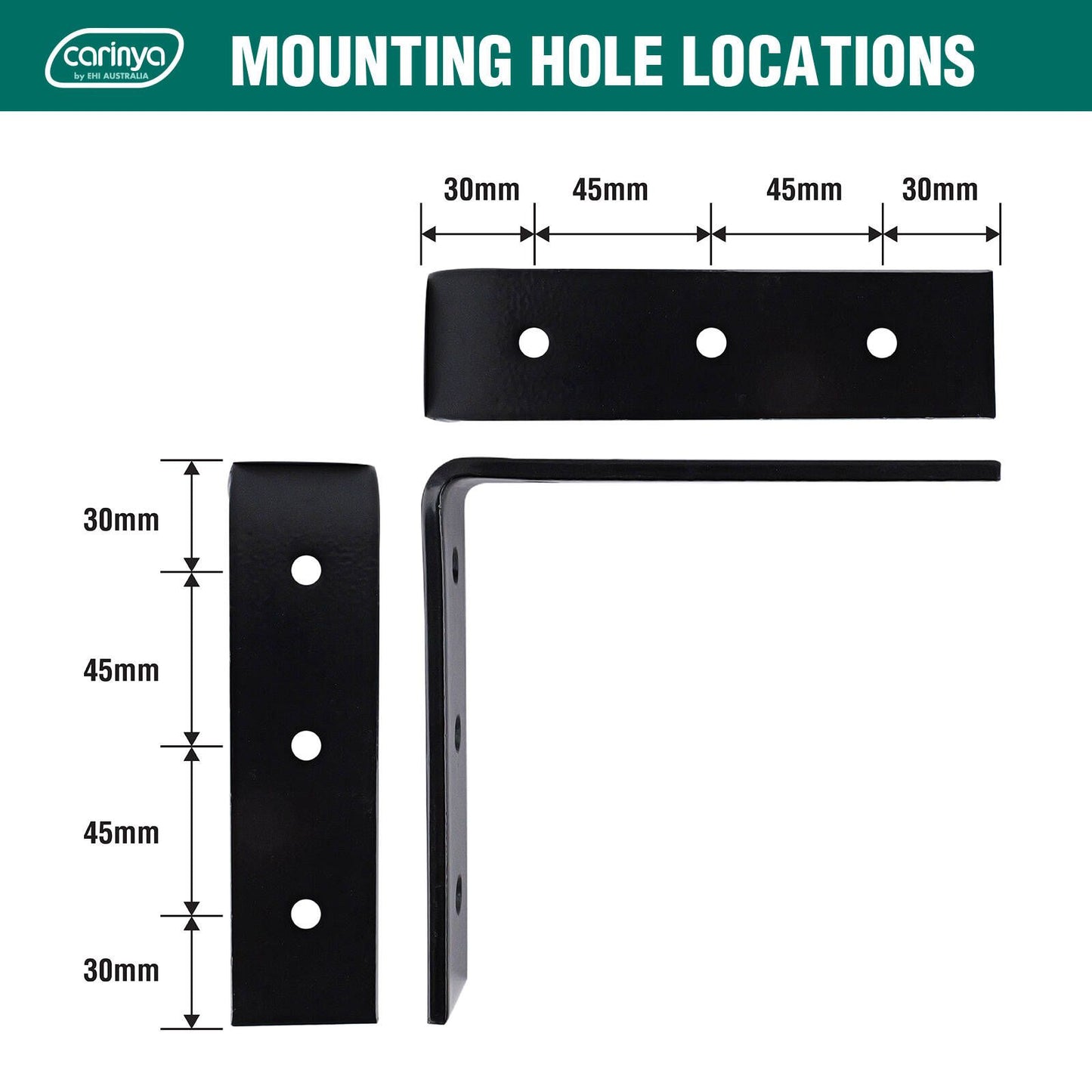 Carinya Heavy Duty Angle Bracket - 150 x 150mm - Black - 150kg