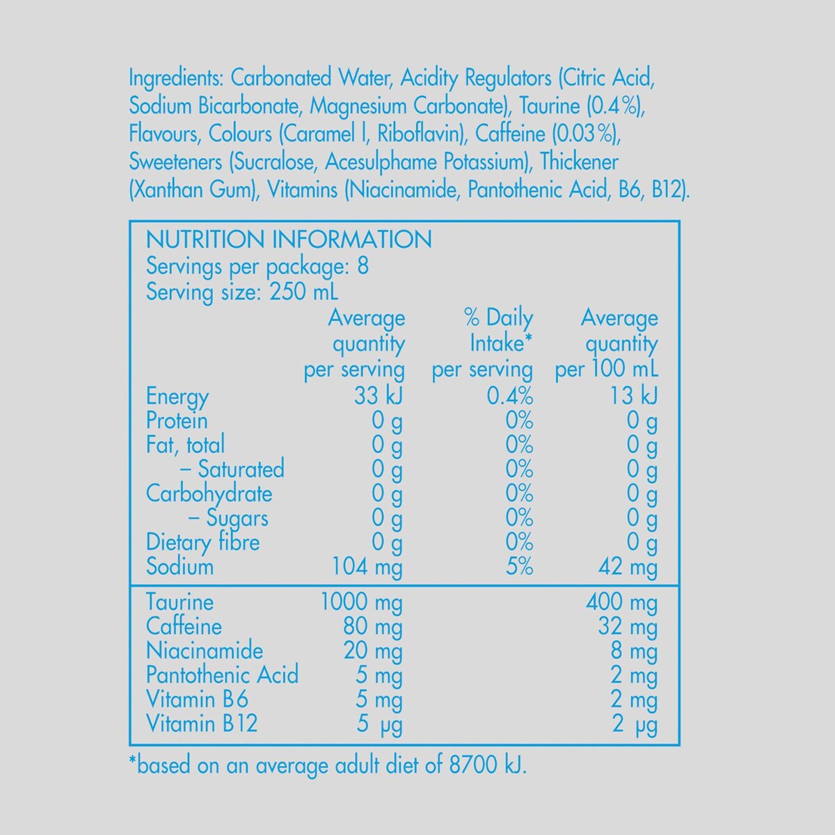 Red Bull Energy Drink Sugar Free Cans 8 X250ml