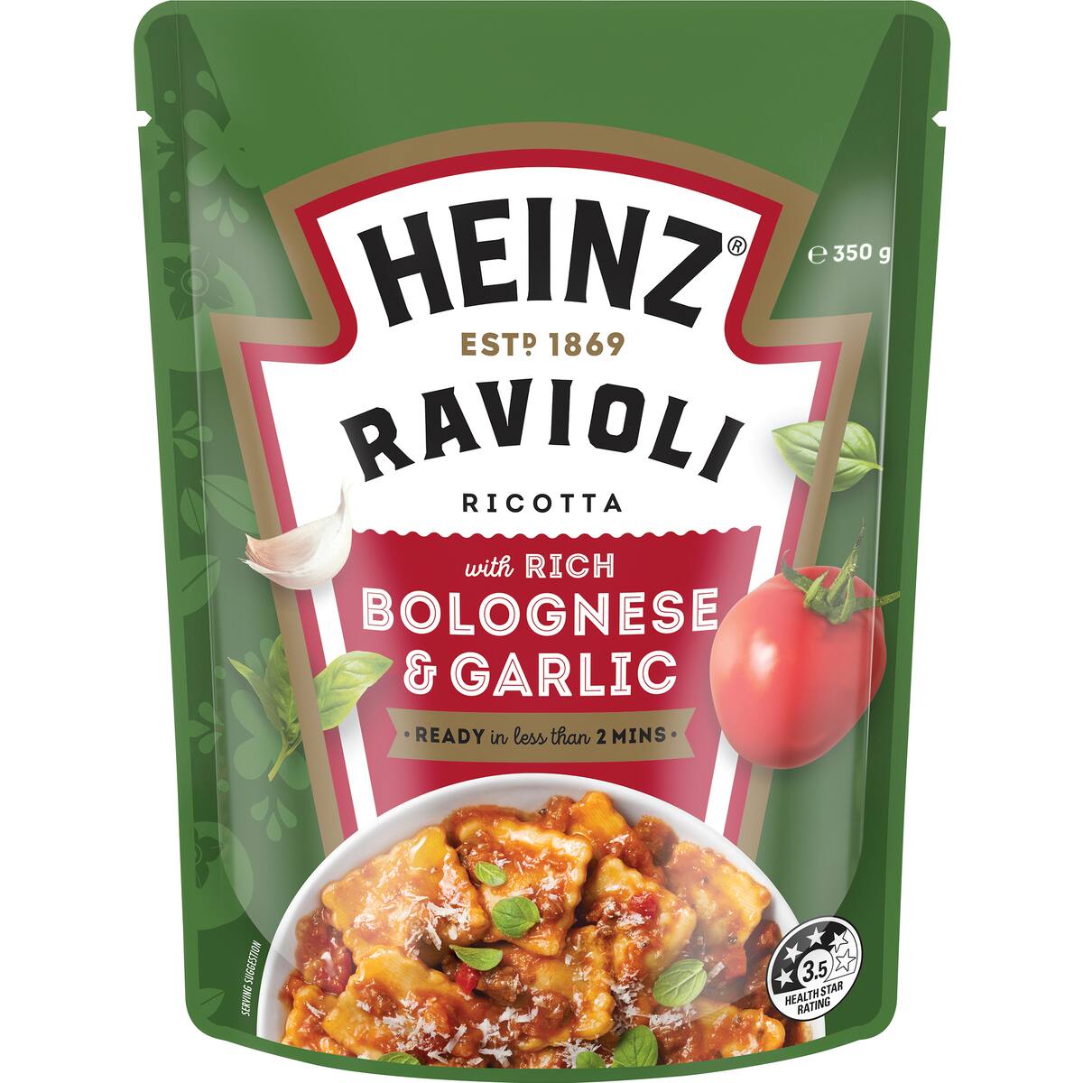 Heinz Ravioli Ricotta Pasta Pouch With Rich Bolognese & Garlic 350g