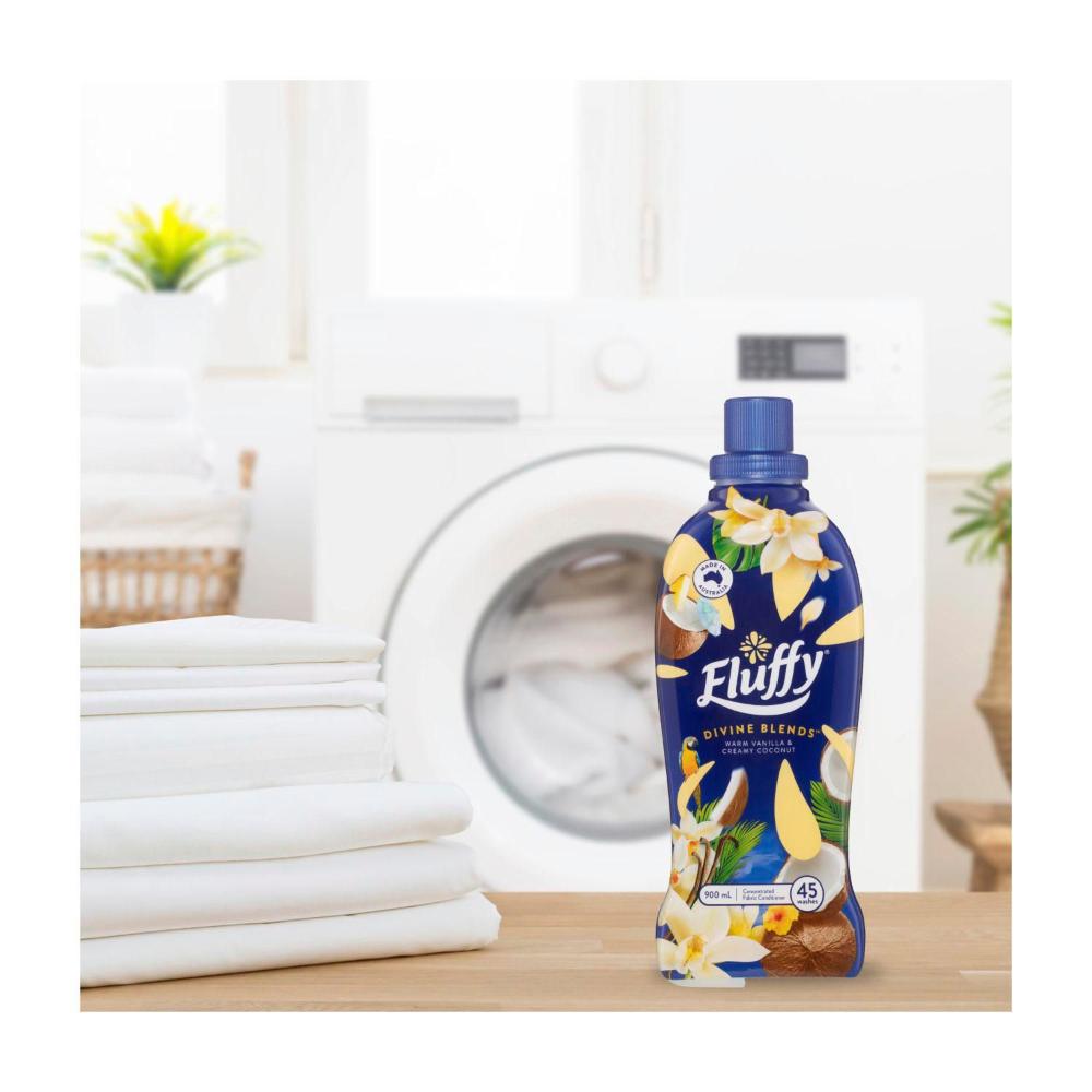 Fluffy Concentrate Liquid Fabric Softener Conditioner Divine Blends Warm Vanilla & Creamy Coconut - 900mL