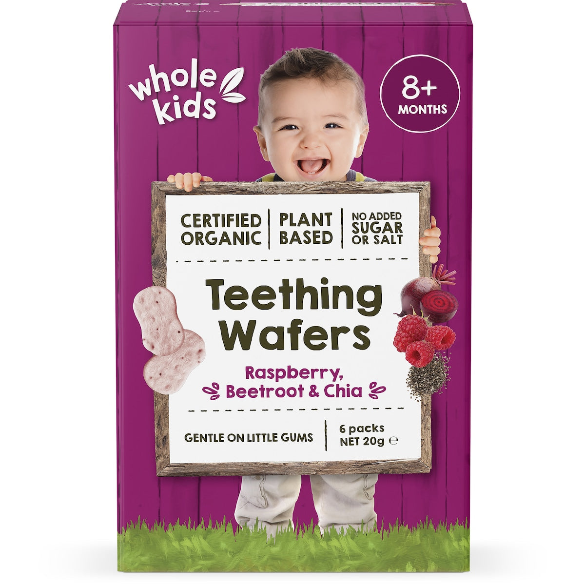 Whole Kids Teething Wafers Raspberry, Beetroot & Chia 8+ Months 6 pack