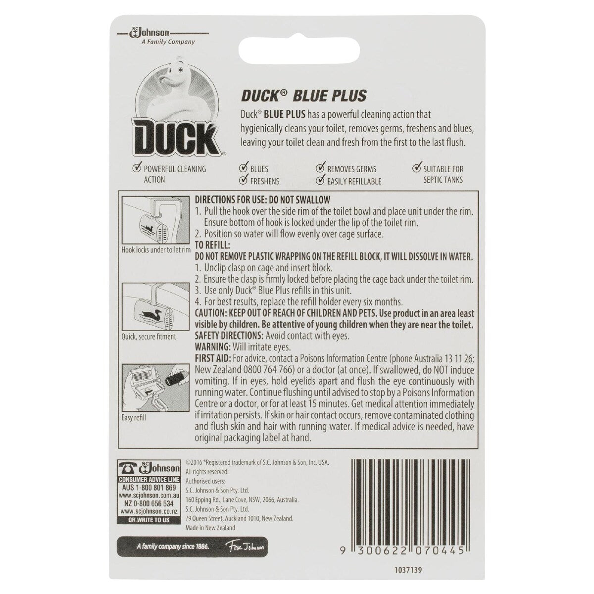 Duck Toilet Cleaner, Blue Plus Solid Toilet Rim Block 40g Each