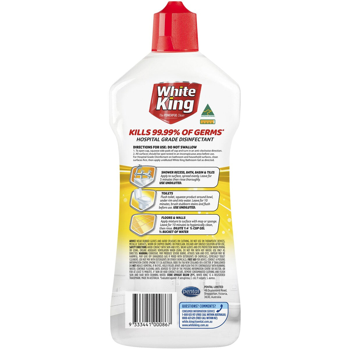 White King Bathroom Power Gel Lemon 750mL