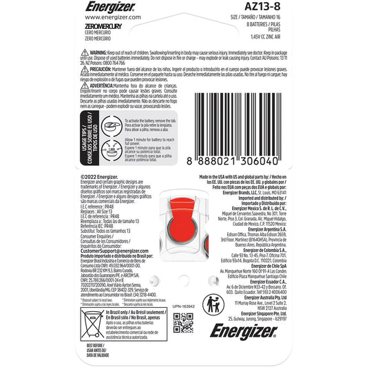 Energizer Hearing Aid Batteries Size 13 8 Pack
