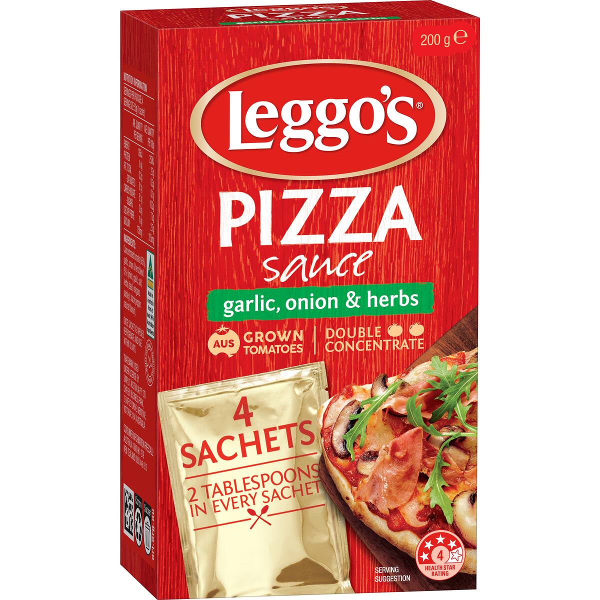 Leggo's Pizza Sauce Double Concentrate Garlic Onion & Herbs Sachet 50g X 4 Pack