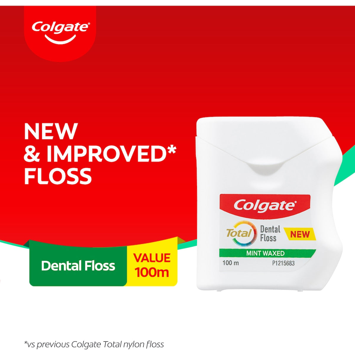 Colgate Total Dental Floss Mint Waxed Flavour Value 100m Each