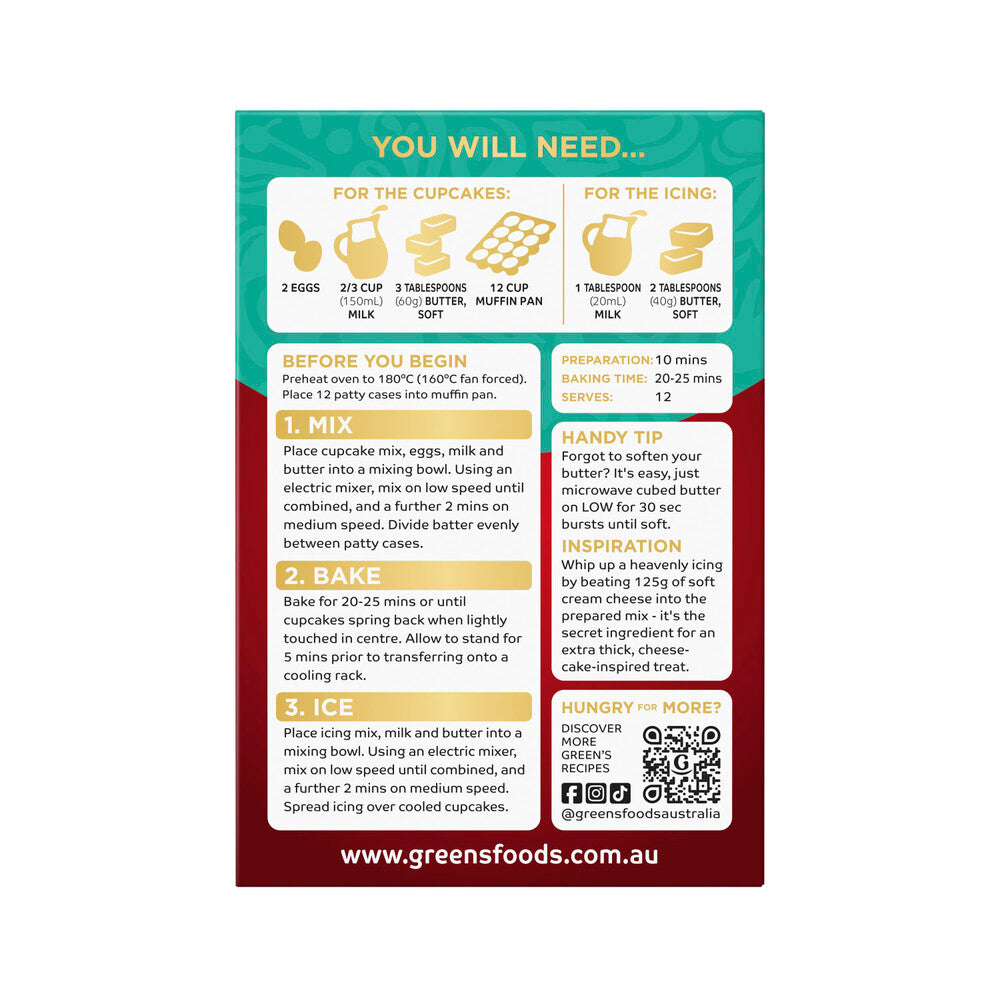 Green's Deluxe Red Velvet Cupcake Mix - 410g