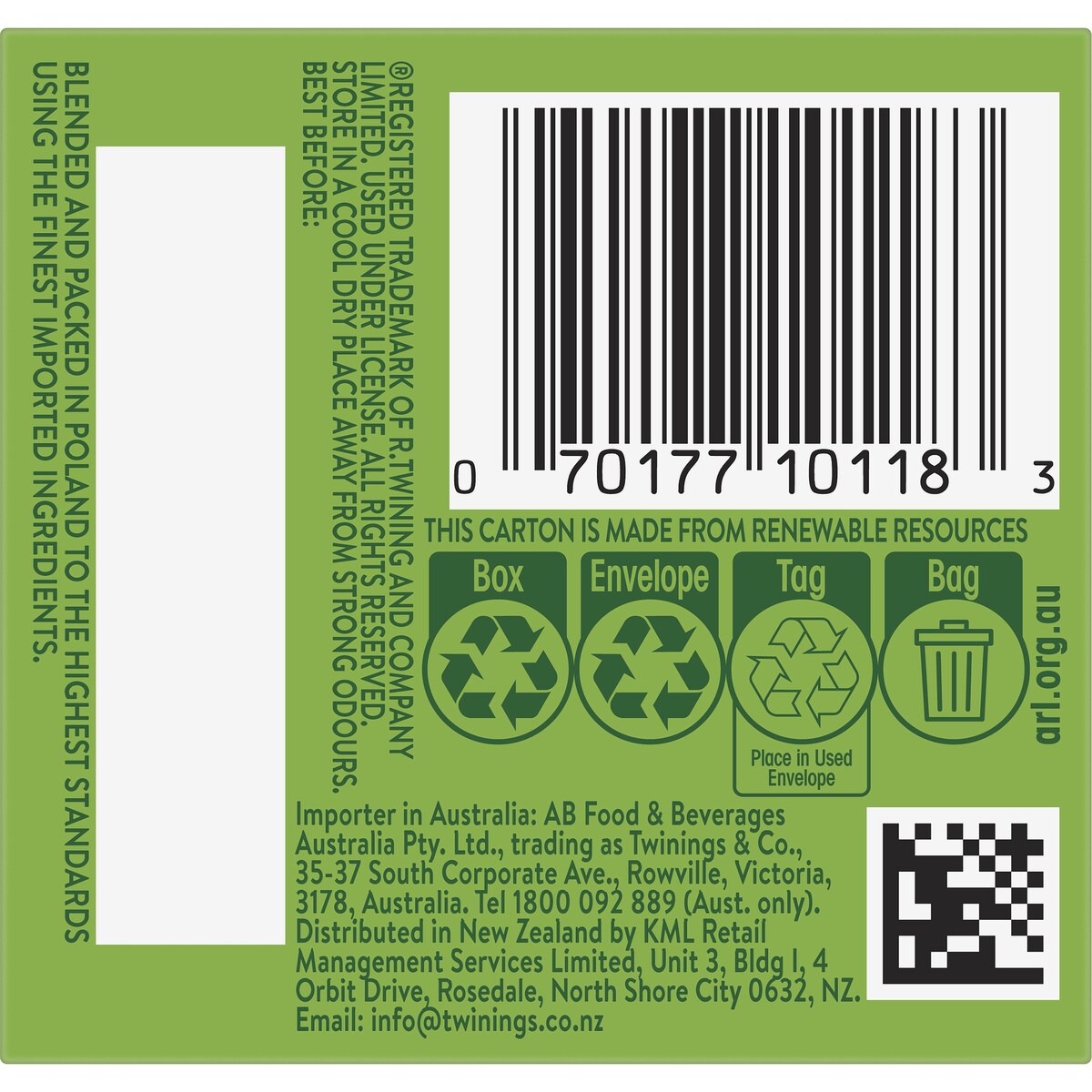 Twinings Green Tea & Lemon Tea Bags 10 pack