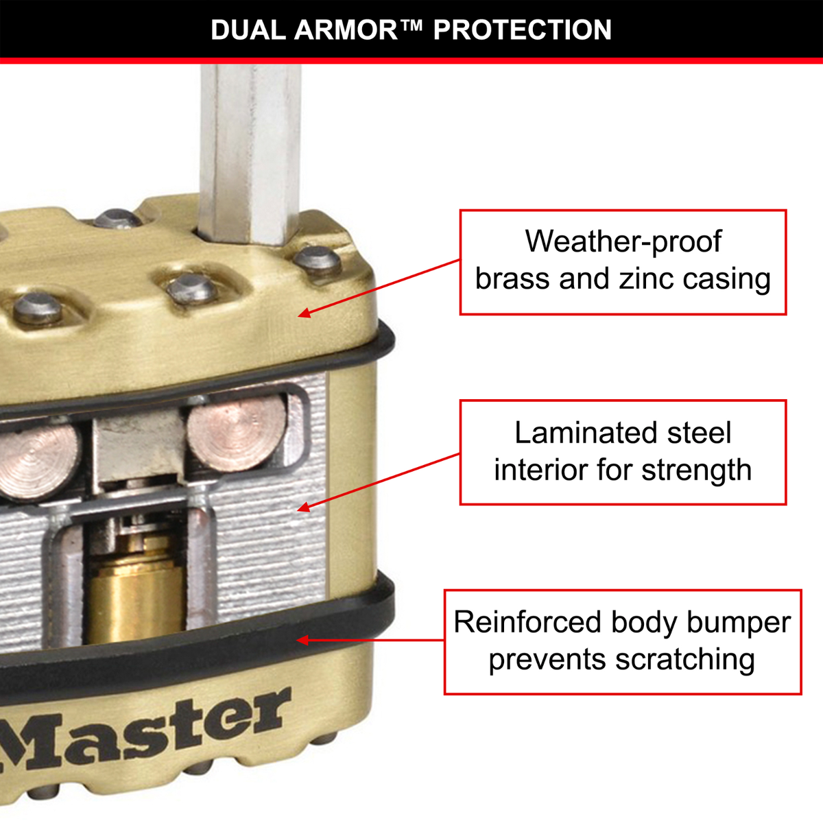 Master Lock Excell Padlock - 50mm - Brass - Laminated Steel - Weather Resistant