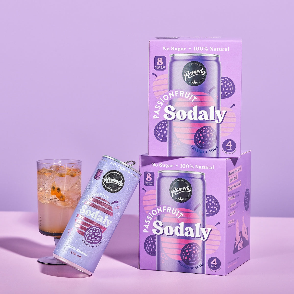 Remedy Passionfruit Sodaly Prebiotic Soda No Sugar Cans 250ml X 4 Pack