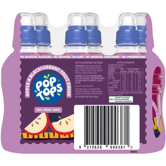 Pop Tops Fruit Drink Apple Blackcurrant Poppers Multipack Lunch Box 250mL x 6 pack