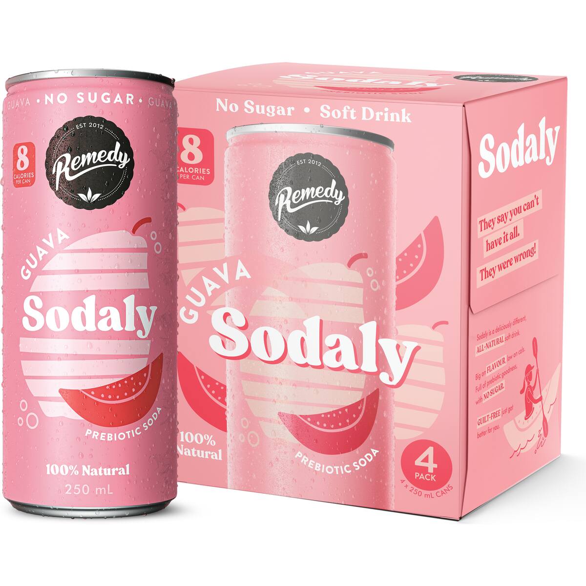 Remedy Guava Sodaly Prebiotic Soda Cans 250ml X 4 Pack