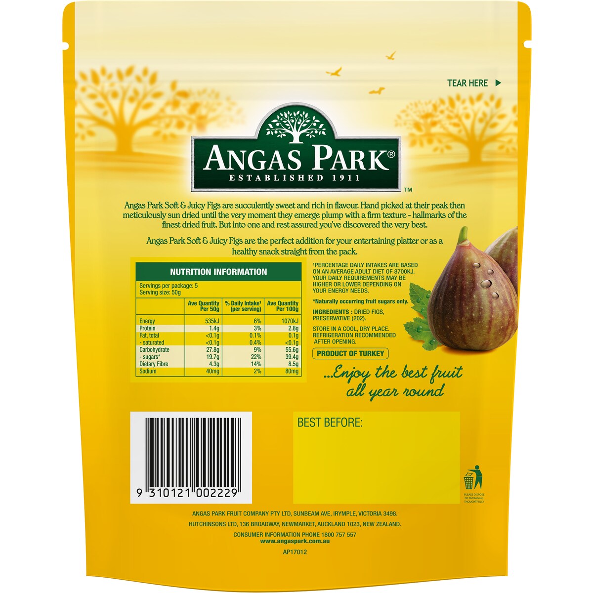 Angas Park Soft N' Juicy Figs 250g Each