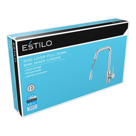 Estilo Side Lever Pull Down Sink Mixer Chrome - Pin Lever Handle, Lead Free, 35mm Cartridge
