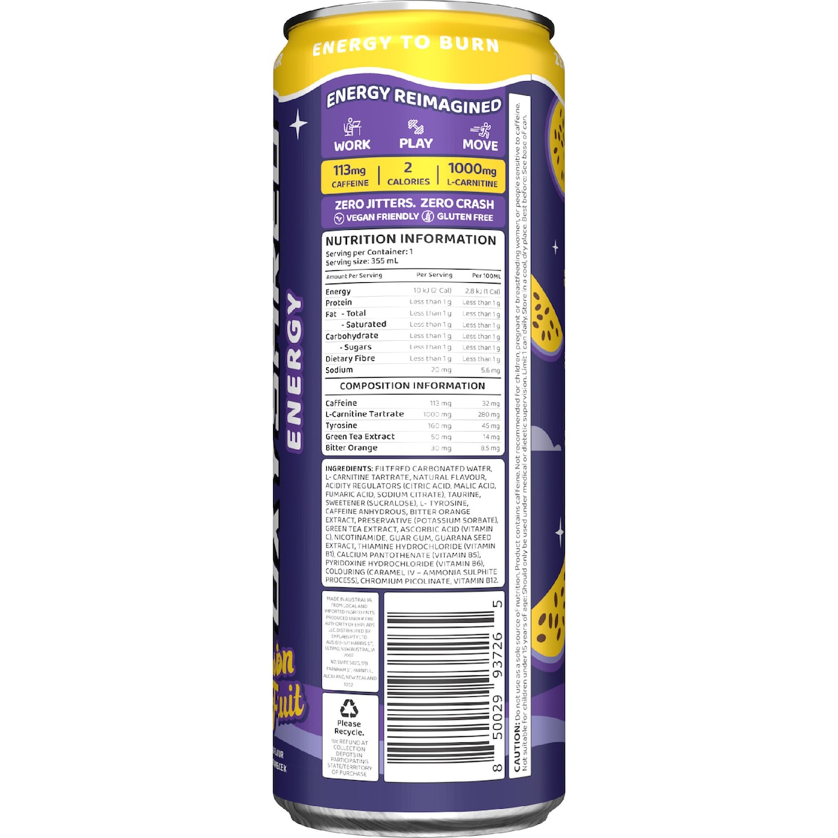 Oxyshred Energy Drink Passionfruit Can 355ml