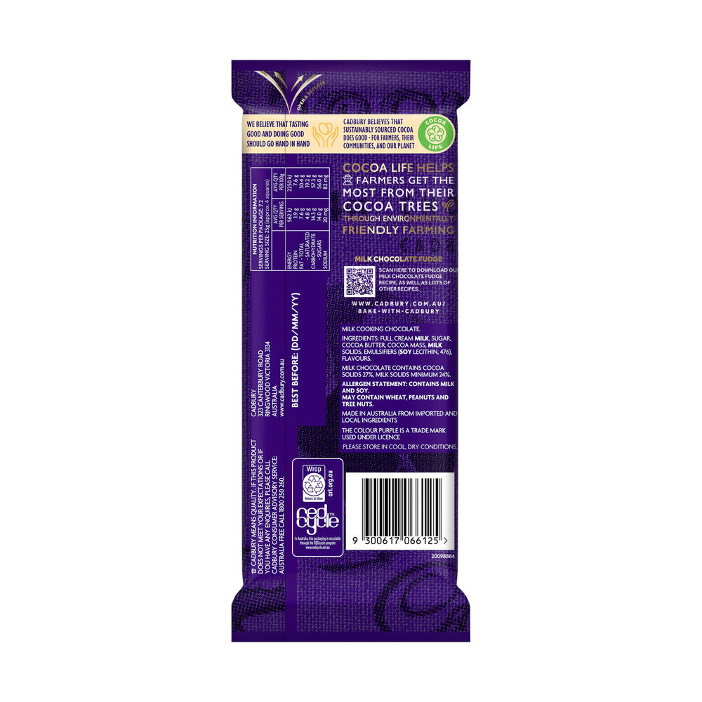 Cadbury Milk Chocolate Baking Block - 180g