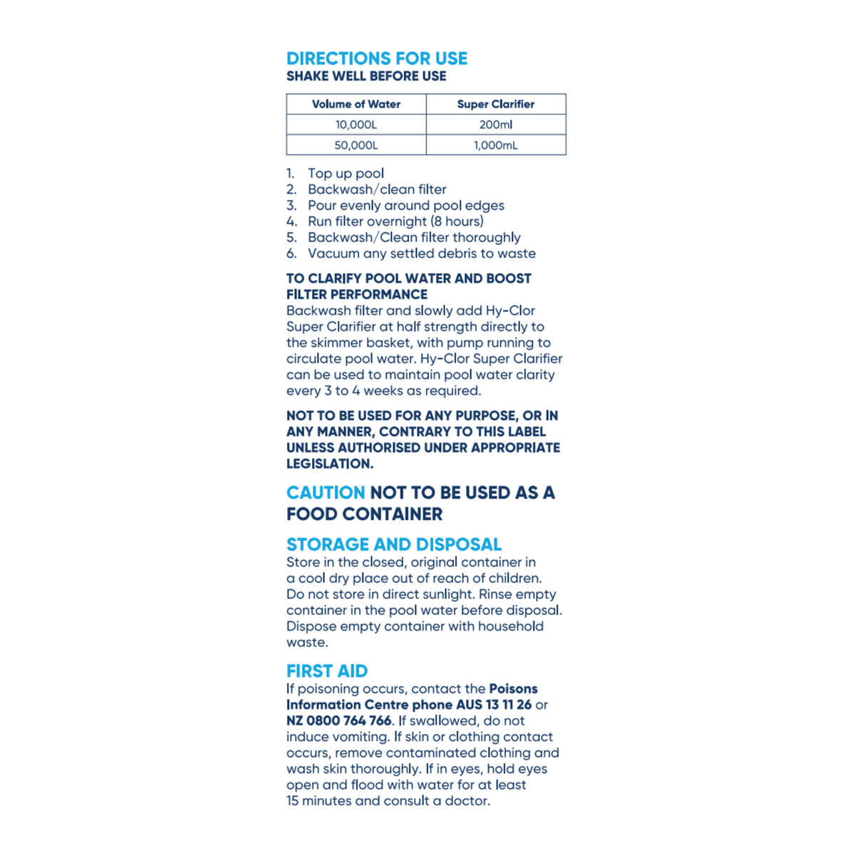 Hy Clor Super Clarifier - 1L - Poly Aluminium Chloride - Fast Acting