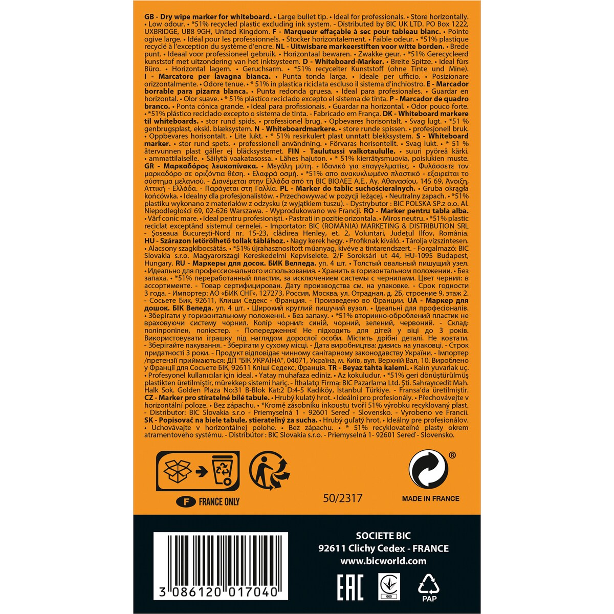 Velleda 1701 Whiteboard Markers Markers Bullet Tip Large 4 Pack