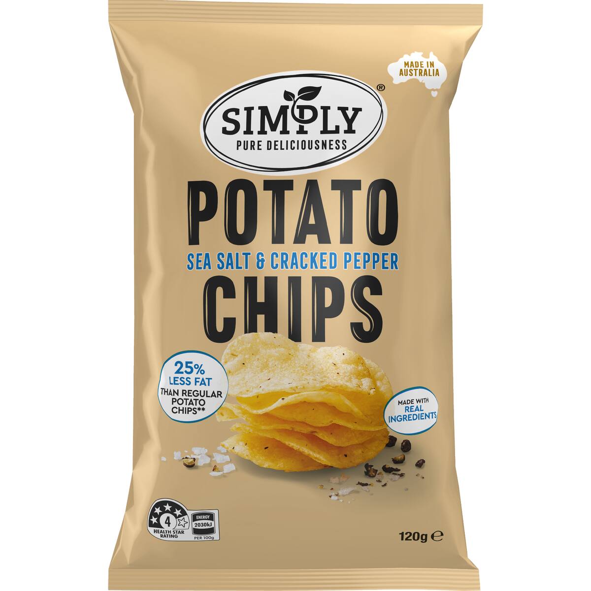 Simply Sea Salt & Cracked Pepper 25% Less Fat Potato Chips 120g
