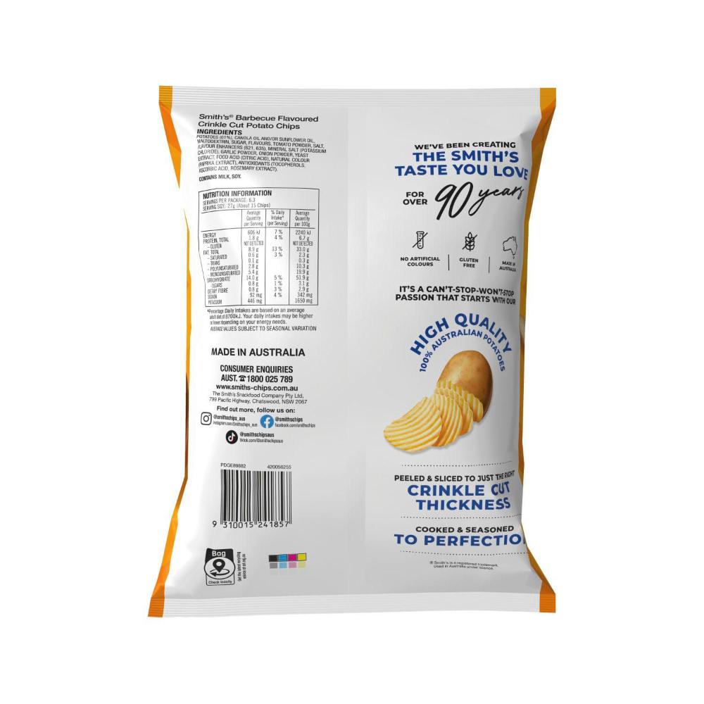 Smith's Crinkle BBQ Potato Chips - 170g