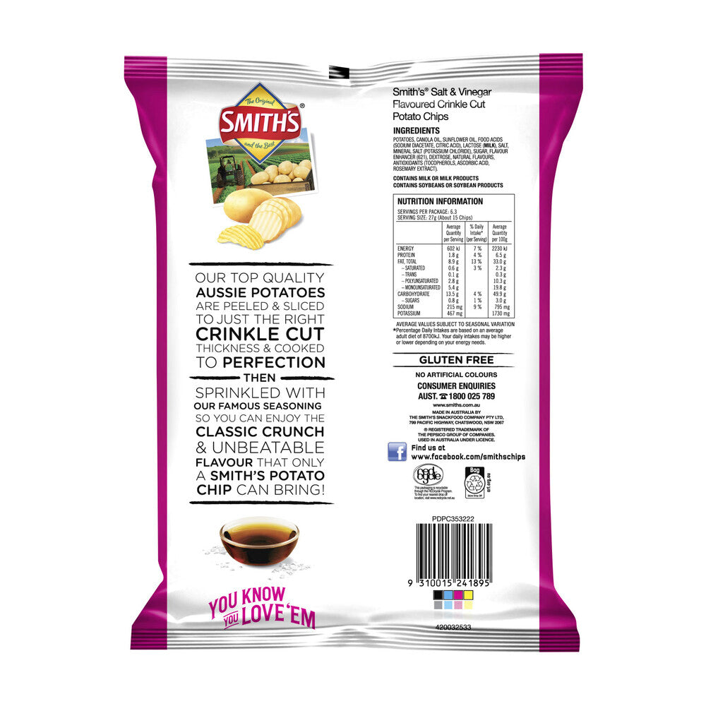 Smith's Crinkle Cut Salt And Vinegar Potato Chips - 170g