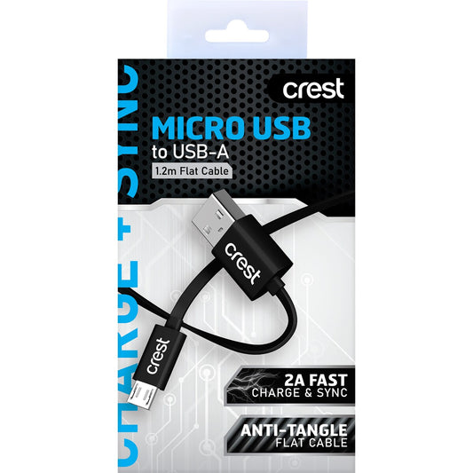 Crest Micro Usb To Usb-a Flat Cable 1.2m