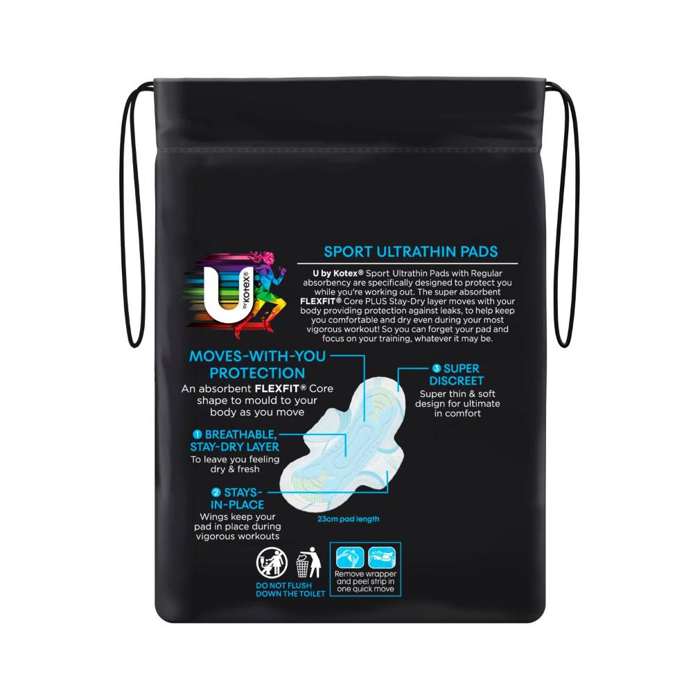 U by Kotex Ultrathin Sport Regular Wings - 12 Pack