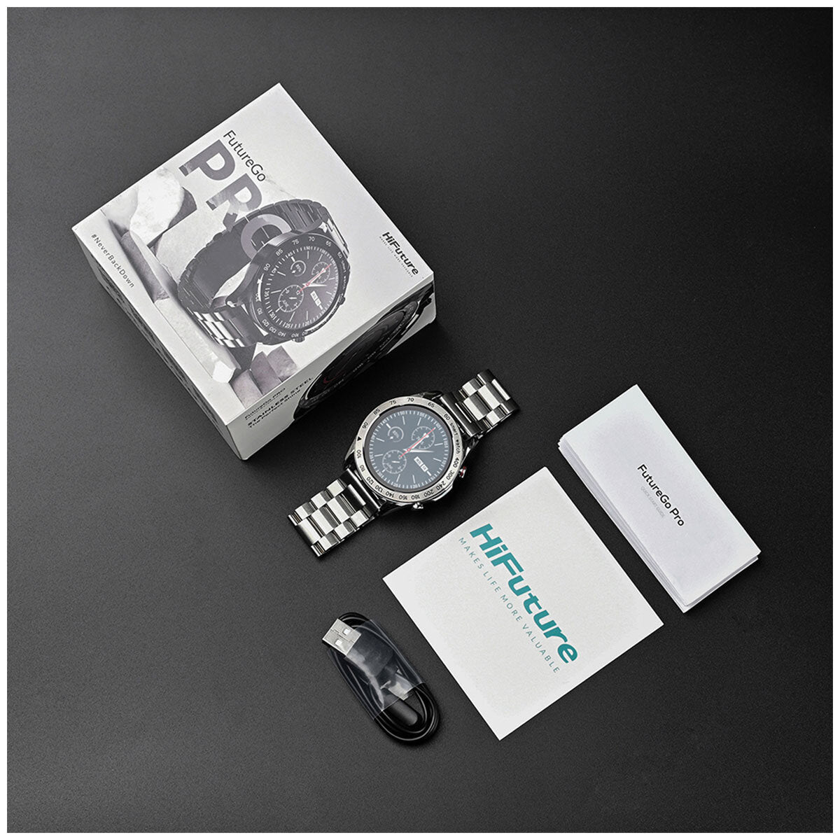 HiFuture FutureGo Pro Classic Stainless Steel Smart Watch Silver FUTUREGOPRO-SILVER