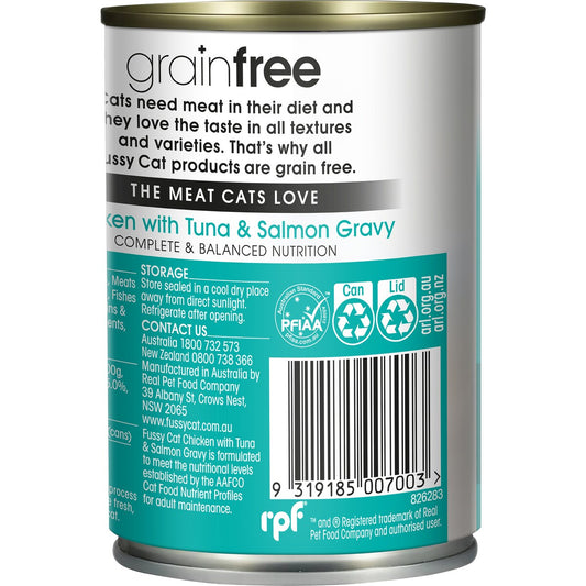 Fussy Cat Grain Free Adult Wet Cat Food Chicken, Tuna & Salmon Gravy 400g