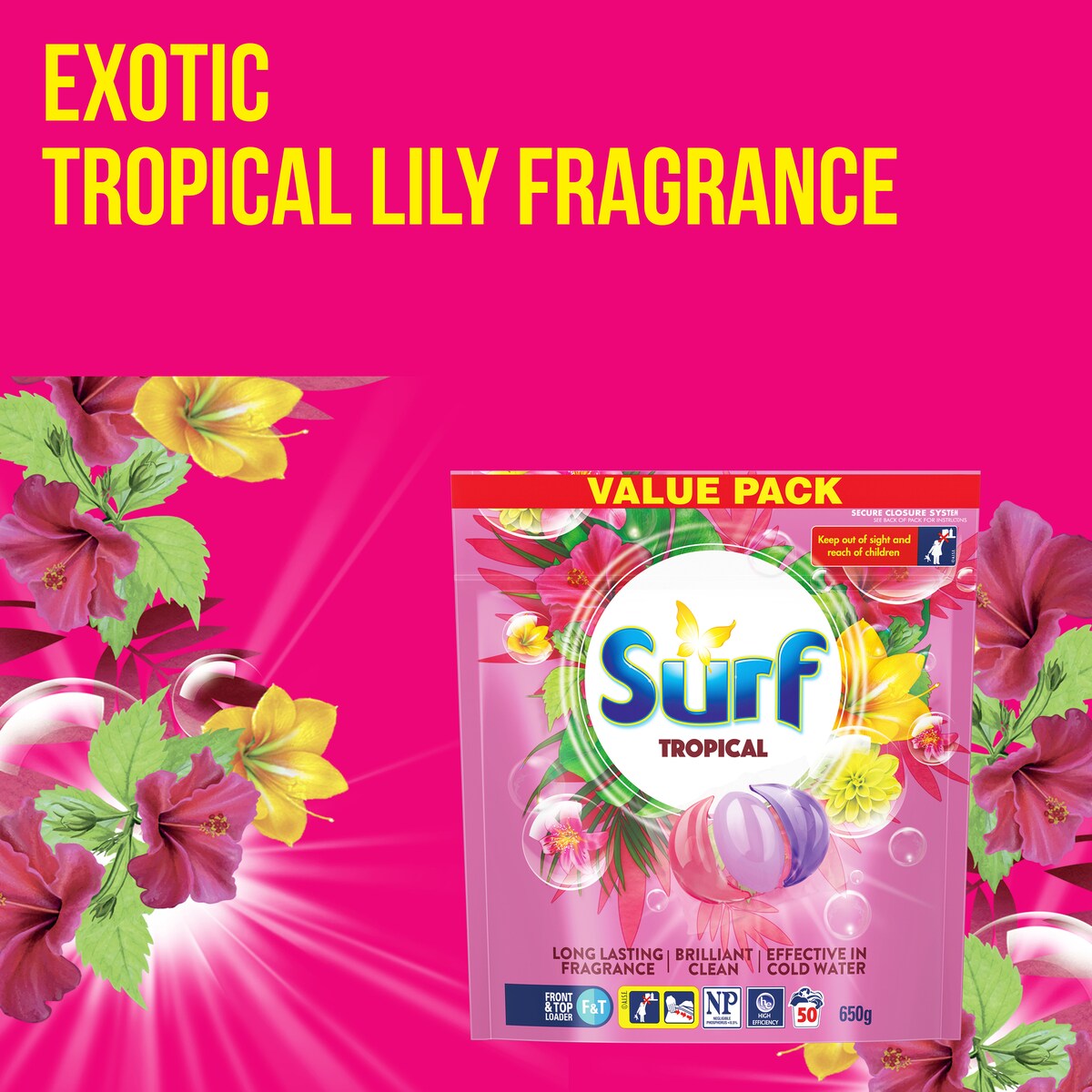 Surf Laundry Detergent Capsules Tropical 50 Washes 650g