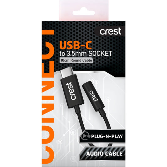 Crest Usb-c To 3.5mm Socket 10cm Round Cable Each