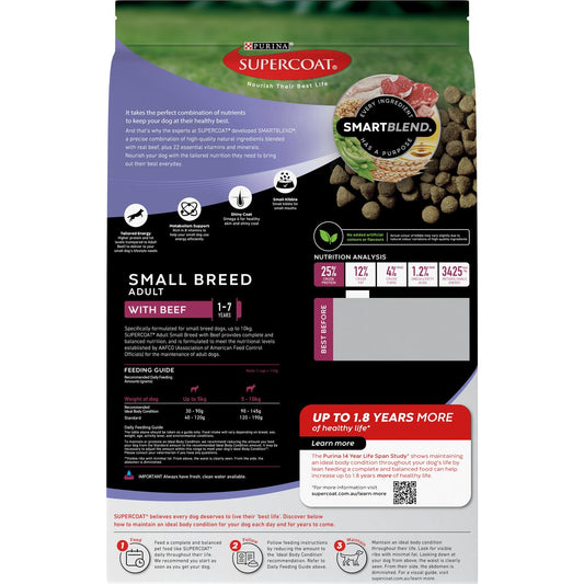 Supercoat Adult Small Breed Beef Dog Food 2.8kg
