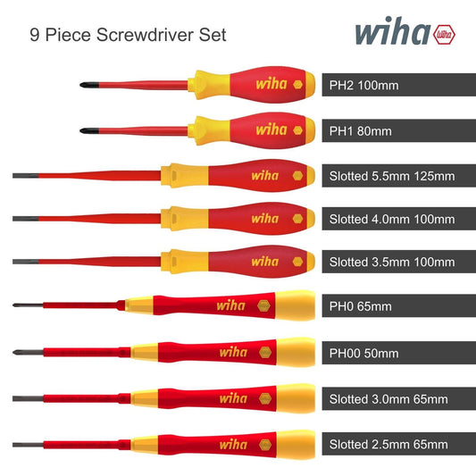 Wiha VDE Insulated Screwdriver Set - 9 Piece - 167mm