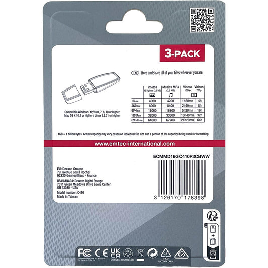 Emtec Style Flash Drive 16gb Usb 2.0 3 Pack