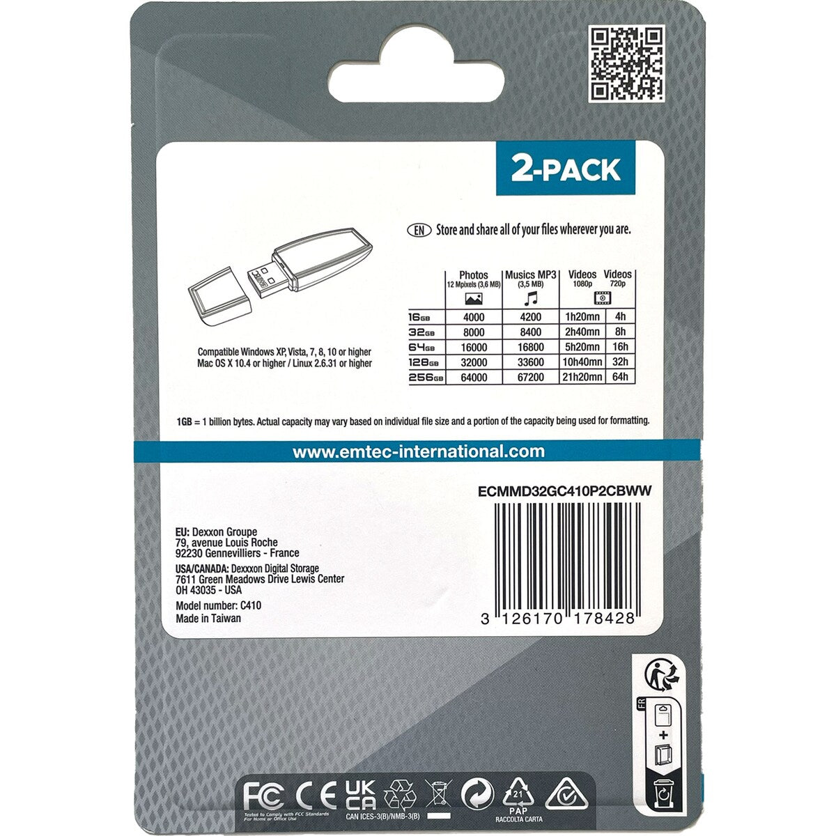 Emtec Style Flash Drive 32gb Usb 2.0 2 Pack