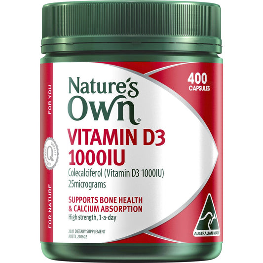 Natures Own Vitamin D 1000IU D3 Capsules For Bone Health + Immunity 400 pack